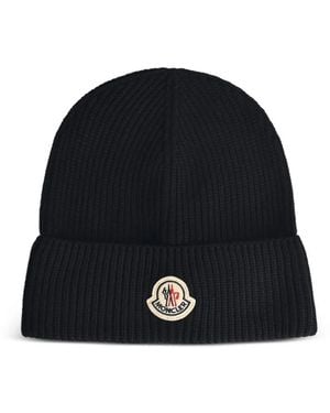 Moncler Logo Cotton Beanie - Black