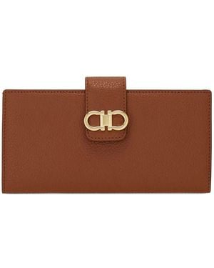 Ferragamo Grained Leather Continental Wallet - Brown