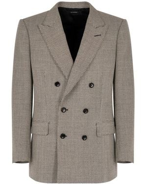 Tom Ford Opposite Birdseye Db Jacket - Brown