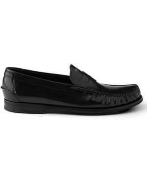 Prada Brushed Leather Loafers - Black