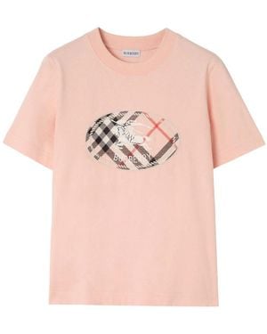 Burberry Check Knight Stamp Cotton T-Shirt - Pink