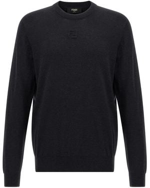 Fendi Embossed Ff Detail Wool Sweater - Blue