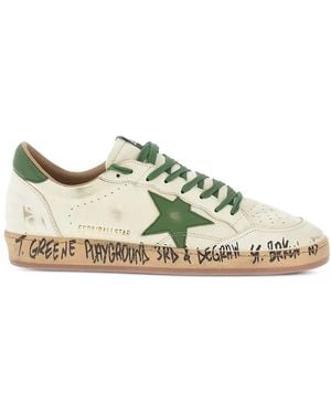Golden Goose Ball Star Distressed Finish Leather Trainer With Graffiti - Green