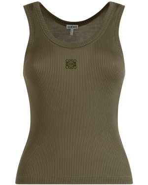 Loewe Anagram Ribbed Silk Tank Top - Green