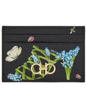 Ferragamo Gancini Card Holder With Floral Print - Grey