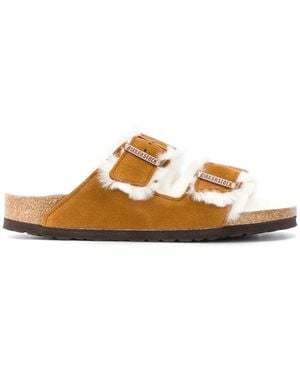 Birkenstock Arizona Shearling And Suede Sandals - Brown