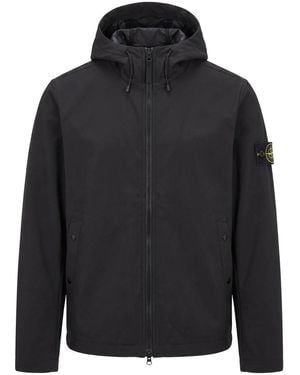 Stone Island Jacket With Hood And Water And Wind Resistant Membrane - Black