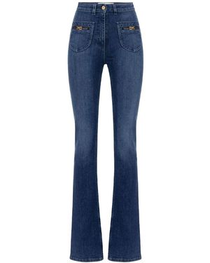 Elisabetta Franchi Bootcut Jeans With Jewel Logo Clothing - Blue