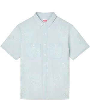 KENZO Cartoon' Embroidered Short Sleeve Shirt - Blue