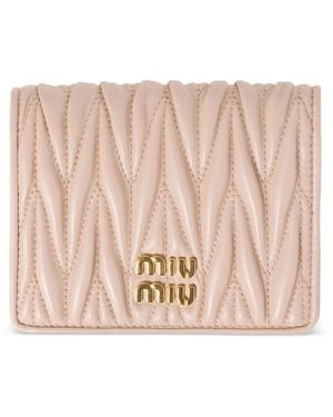 Miu Miu Small Matelassé Nappa Leather Wallet With Snap Closure - Pink