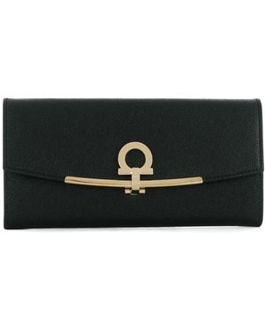 Ferragamo Gancini Continental Wallet With Clip Closure - Black