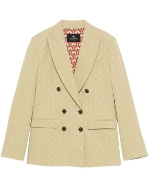 Etro Fitted Double-Breasted Jacket With Paisley Pattern - Natural