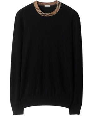 Burberry Check Trim Wool Sweater - Black