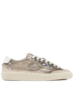 Autry Windscape Low Sneakers In Platinum And Marshmallow Laminated Lea - White