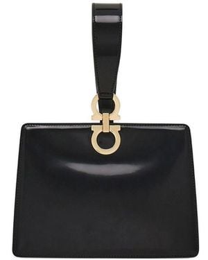 Ferragamo Glossy Leather Mini Clutch - Black
