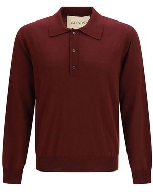 Valentino Garavani Wool Polo With Vlogo Embroidery - Red