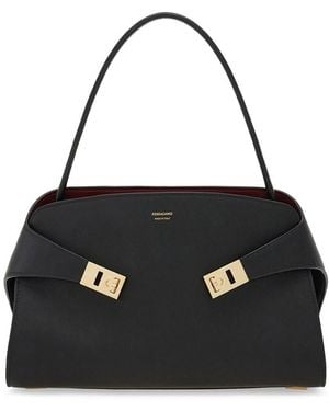 Ferragamo Hug Soft Medium Bicolour Shoulder Bag - Black