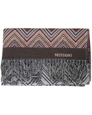 Missoni Zig-Zag Knit Scarf With Fringe - Gray
