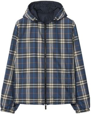 Burberry Check-Print Hooded Reversible Nylon Jacket - Blue