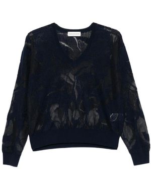 Dries Van Noten Torion Lace Cotton V-Neck Jumper - Blue