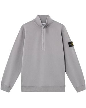 Stone Island Sweatshirt Regular Fit With Short Zip And Ribbed Inserts - Grey