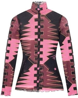 PUCCI High-Neck Tulle Top - Red