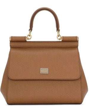 Dolce & Gabbana Small Sicily Hand Bag In Dauphine Calf Leather - Brown