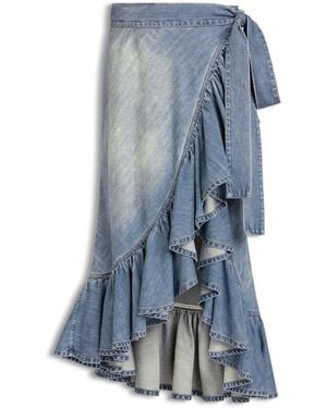 Alaïa Denim Skirt With Ruffle - Blue