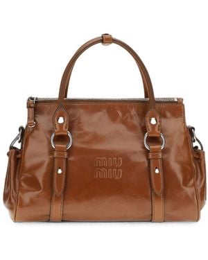 Miu Miu Glossy Leather Handbag - Brown