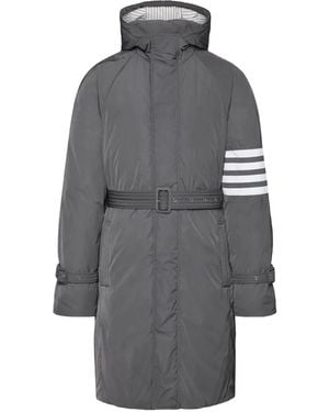 Thom Browne Poly Twill-Bar Hooded Down Parka With Belt - Grey
