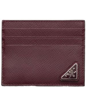 Prada Saffiano Leather Card Holder Accessories - Purple