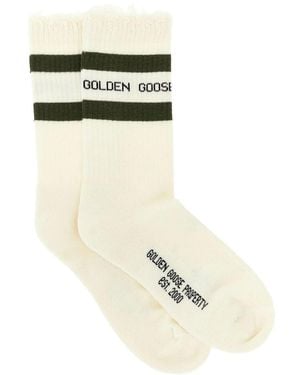 Golden Goose Cotton Socks With Distressed Finishes - White
