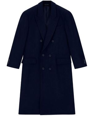 Giorgio Armani Virgin Wool And Cashmere Coat With Chevr - Blue