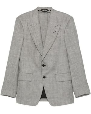 Tom Ford Herringbone-Pattern Wool Blend Blazer - Grey