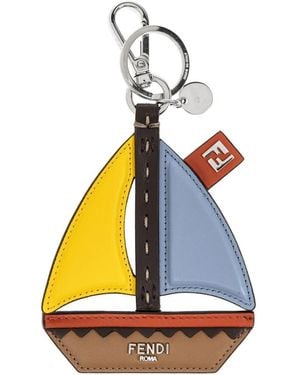 Fendi Sailboat Leather Keyring - Blue
