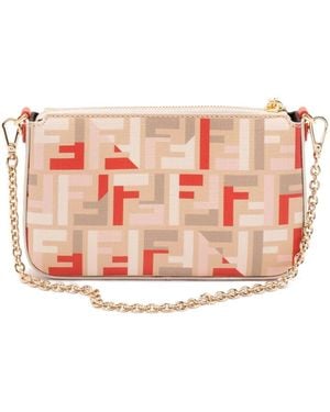 Fendi Ff Fabric Baguette Pouch With Chain - Pink