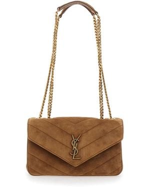 Saint Laurent Small Loulou Matelassé Suede Bag - White