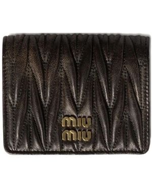 Miu Miu Vintage Treatment Matelassé Nappa Leather Small Wallet - Black