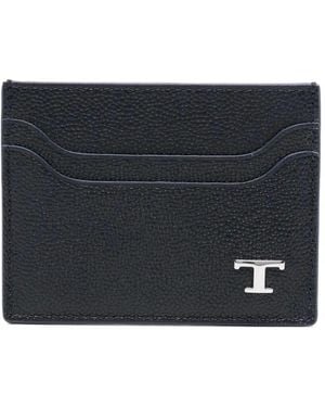 Tod's Grained Leather Cardholder With Metal T Timeless Logo - Black