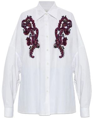 Dries Van Noten Oversized Cocoon Shirt With Embroidery - White