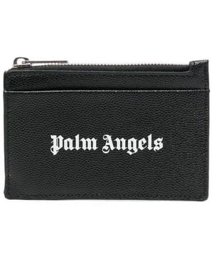 Palm Angels Logo-Print Card Holder With Zip Accessories - Black