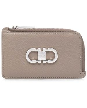 Ferragamo Cardholder Gancini With Zip - Grey