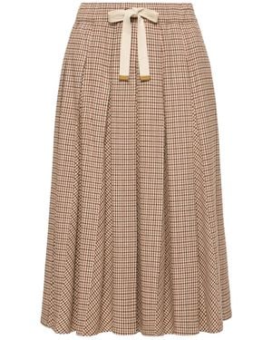 Moncler Microcheck Midi Wool Skirt - Brown