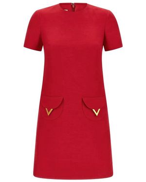 Valentino Garavani Mini Dress With Pockets And V Logo - Red