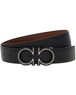 Ferragamo Reversible And Adjustable Gancini Belt - Black