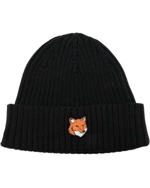 Maison Kitsuné Fox Head Cotton Beanie - Black