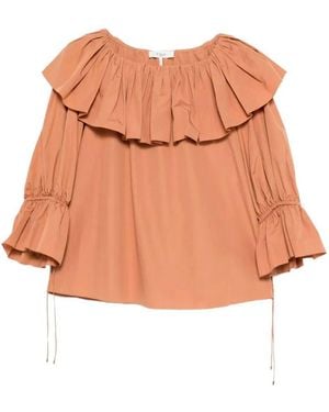 Chloé Round Neck Ruffled Top - Brown