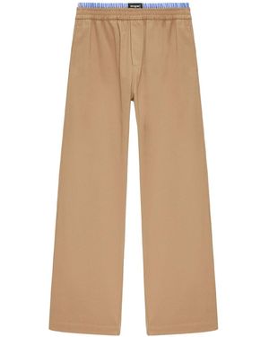 MSGM Wide-leg Cotton Gabardine Trousers With Double Elasticated Waistb - Natural