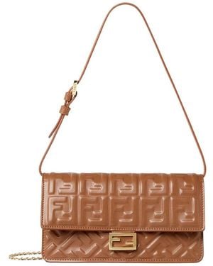 Fendi Wallet On Chain Baguette In Nappa With Ff Pattern - White