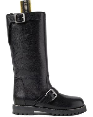 Fendi Leather Commando Boots - Black